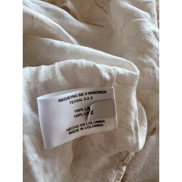 Azulu Colombia Mens M Beige Cuffed Short Sleeve 100% Linen Button Up Shirt - Picture 6 of 8